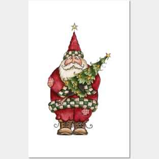 Santa Claus Picking a Christmas Tree Posters and Art